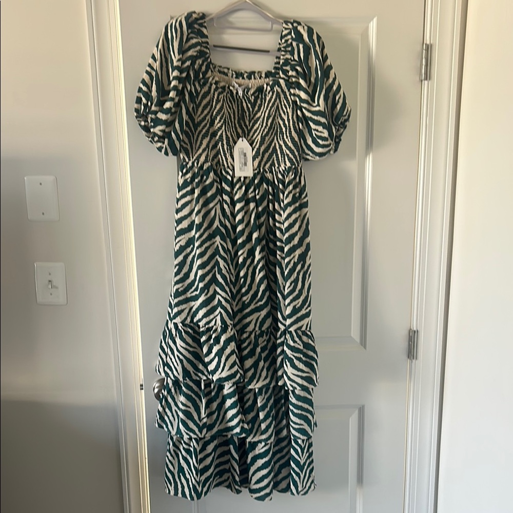 Green and White Zebra Print Dress